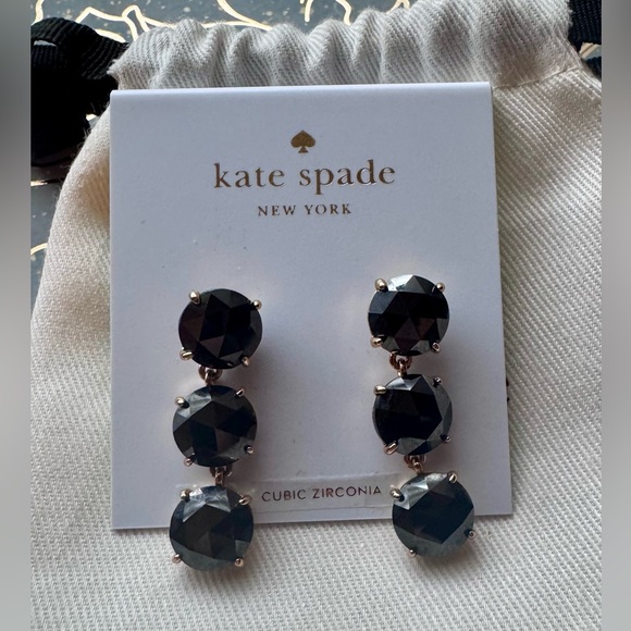 Kate Spade Gold and Charcoal Cubic Zirconia Earrings - Picture 2 of 4